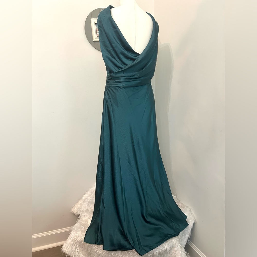 Elegant Strapless Tube Formal Gown Halter Neck Draping Criss Cross Open Back L